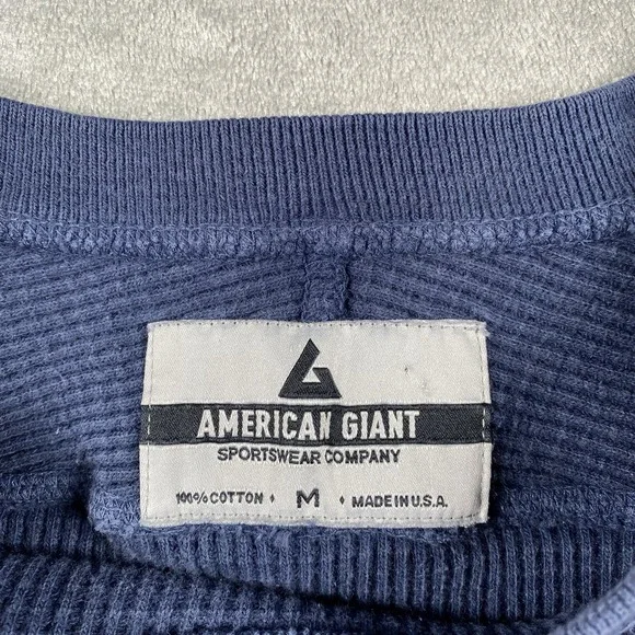 American Giant Shirt Mens Size M Blue Thermal Waffle Long Sleeve Made In USA - Picture 7 of 15